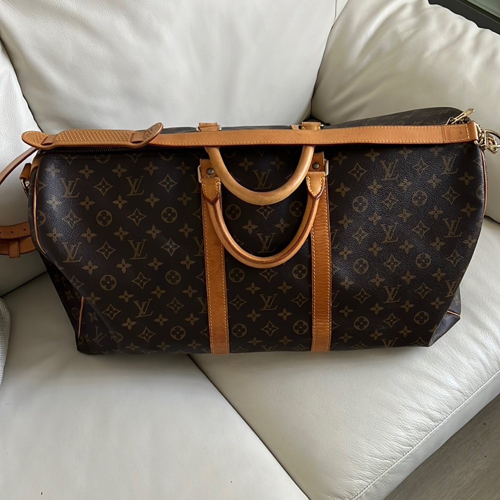 LOUIS VUITTON Monogram Keepall Bandouliere 55 Travel Bag with strap